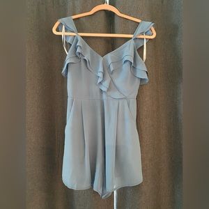 Sweet Little Love Slate Blue Ruffled Sleeveless Romper
